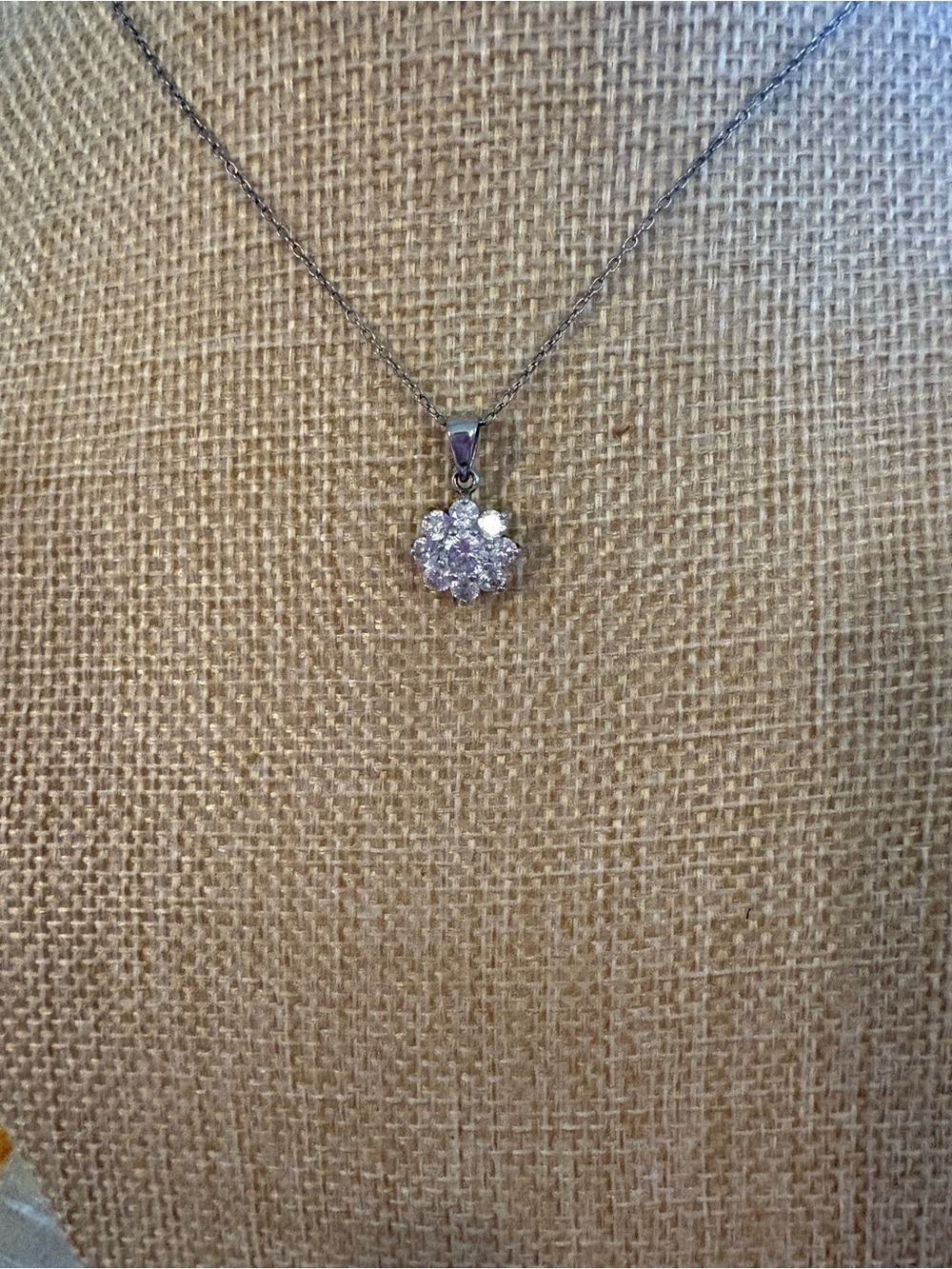 925 Sterling Silver Floral Cluster Pendant Necklace - White Cubic Zirconia